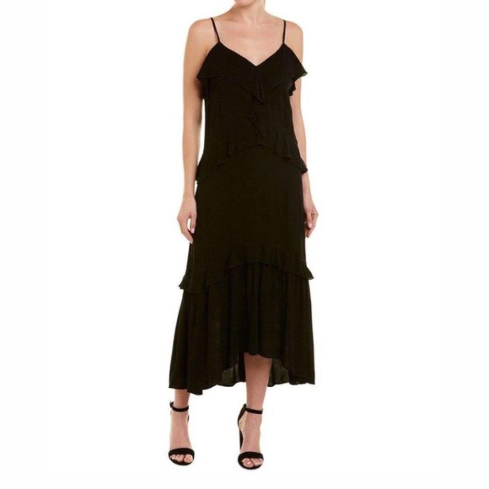 NWT Black Parker Ruffle Gauze Midi Dress